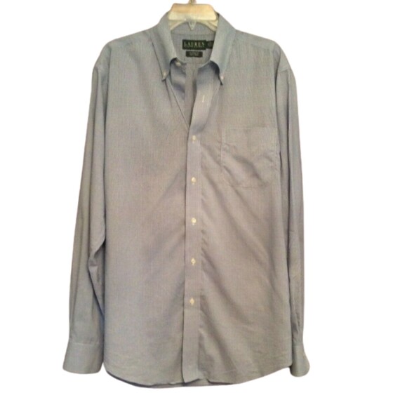 LAUREN RALPH LAUREN CLASSIC FIT SZ 17 36-37 BLUE GINGHAM BUTTON DOWN DRESS SHIRT - Picture 1 of 6